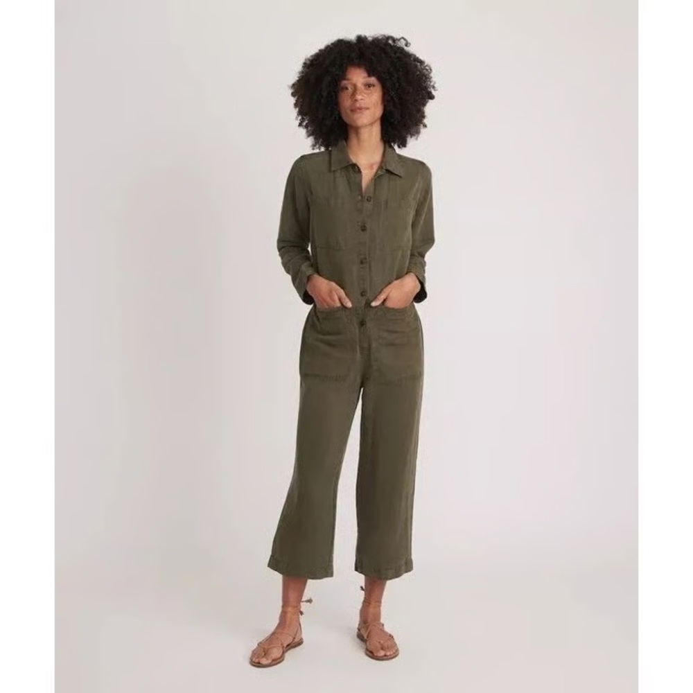 Marine Layer Olive Utility Button-Front Jumpsuit